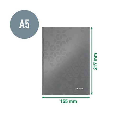 Beíró, A5, vonalas, 80 lap, keményfedeles, LEITZ "Wow", rózsaszín