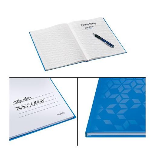 Beíró, A5, kockás, 80 lap, keményfedeles, LEITZ "Wow", kék