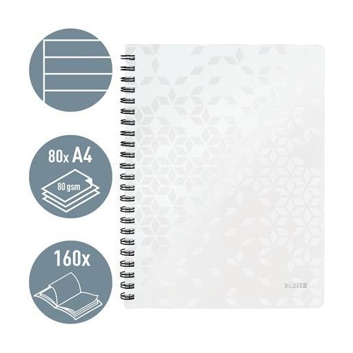 Spirálfüzet, A4, vonalas, 80 lap, LEITZ "Wow", fehér