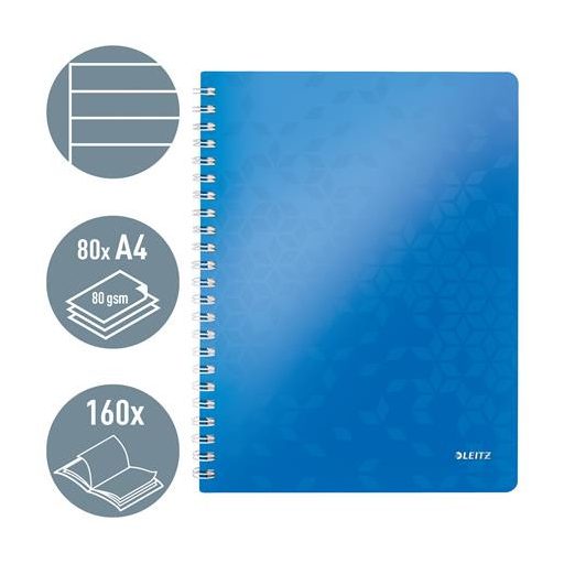 Spirálfüzet, A4, vonalas, 80 lap, LEITZ "Wow", kék