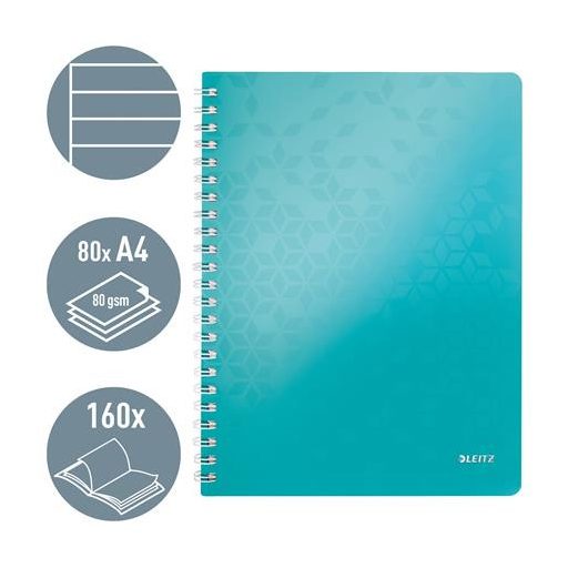 Spirálfüzet, A4, vonalas, 80 lap, LEITZ "Wow", jégkék