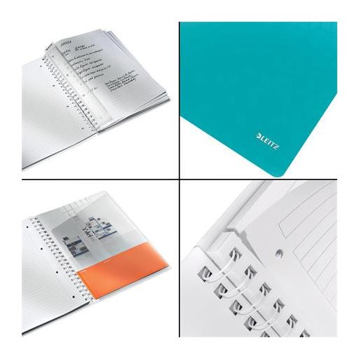 Spirálfüzet, A4, vonalas, 80 lap, LEITZ "Wow", jégkék