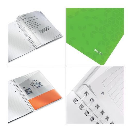 Spirálfüzet, A4, vonalas, 80 lap, LEITZ "Wow", zöld