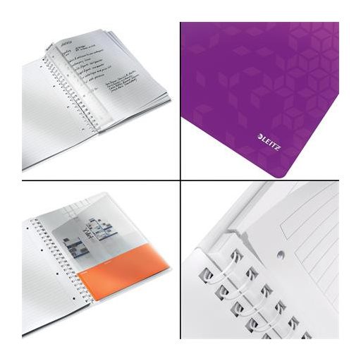 Spirálfüzet, A4, vonalas, 80 lap, LEITZ "Wow", lila