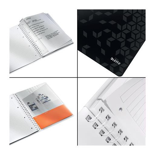 Spirálfüzet, A4, vonalas, 80 lap, LEITZ "Wow", fekete