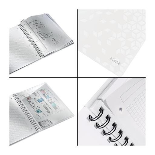 Spirálfüzet, A4, kockás, 80 lap, LEITZ "Wow", fehér