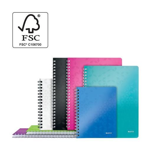 Spirálfüzet, A4, kockás, 80 lap, LEITZ "Wow", fehér