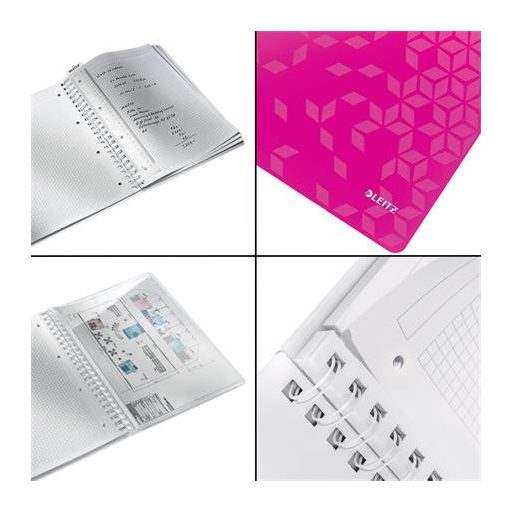 Spirálfüzet, A4, kockás, 80 lap, LEITZ "Wow", rózsaszín