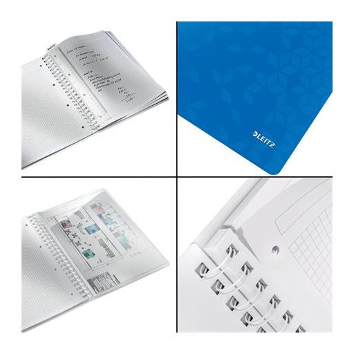 Spirálfüzet, A4, kockás, 80 lap, LEITZ "Wow", kék