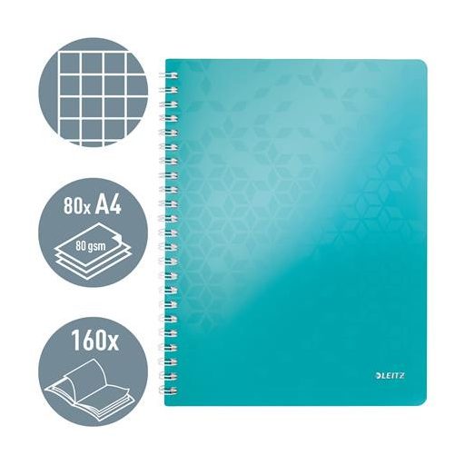 Spirálfüzet, A4, kockás, 80 lap, LEITZ "Wow", jégkék