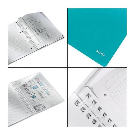 Spirálfüzet, A4, kockás, 80 lap, LEITZ "Wow", jégkék