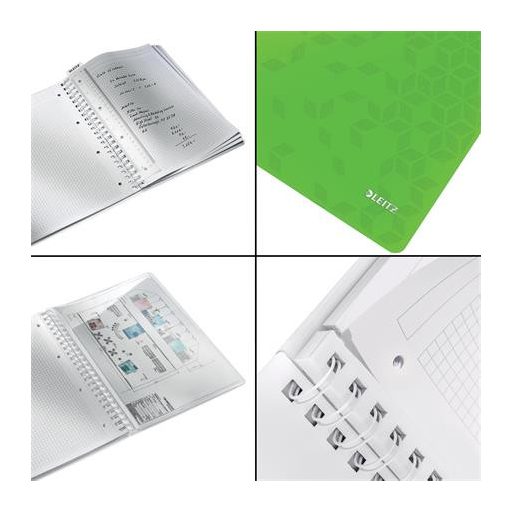 Spirálfüzet, A4, kockás, 80 lap, LEITZ "Wow", zöld