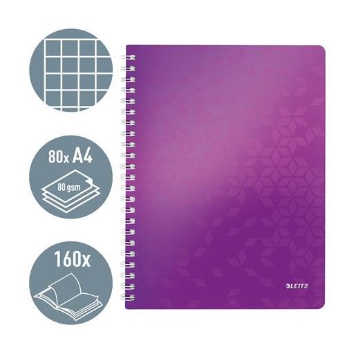 Spirálfüzet, A4, kockás, 80 lap, LEITZ "Wow", lila