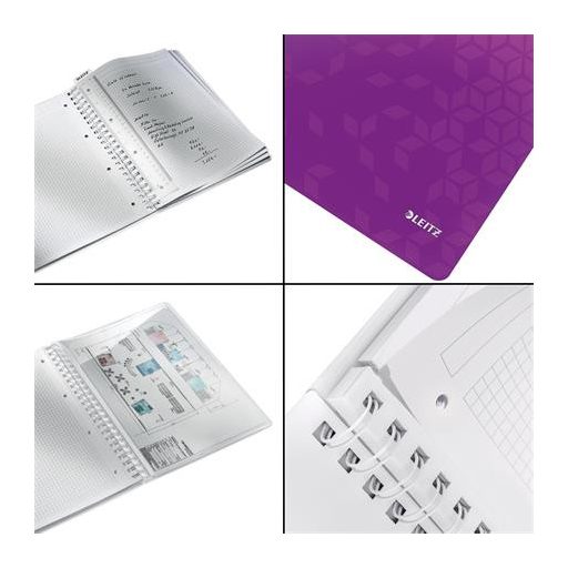 Spirálfüzet, A4, kockás, 80 lap, LEITZ "Wow", lila