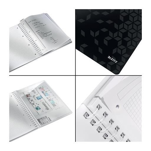 Spirálfüzet, A4, kockás, 80 lap, LEITZ "Wow", fekete