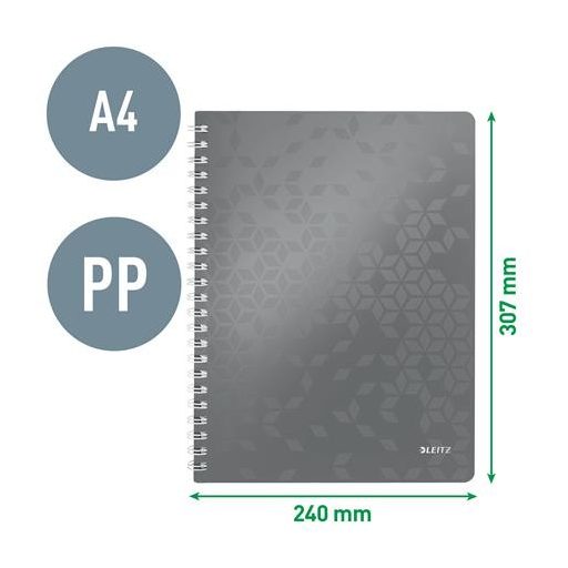 Spirálfüzet, A4, kockás, 80 lap, LEITZ "Wow", fekete