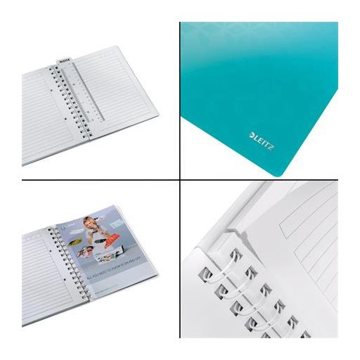 Spirálfüzet, A5, vonalas, 80 lap, LEITZ "Wow", jégkék