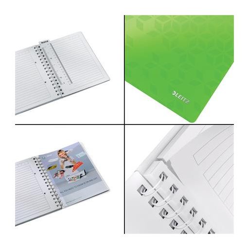 Spirálfüzet, A5, vonalas, 80 lap, LEITZ "Wow", zöld