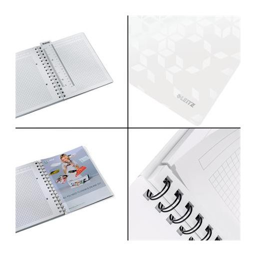 Spirálfüzet, A5, kockás, 80 lap, LEITZ "Wow", fehér