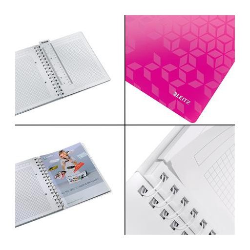 Spirálfüzet, A5, kockás, 80 lap, LEITZ "Wow", rózsaszín