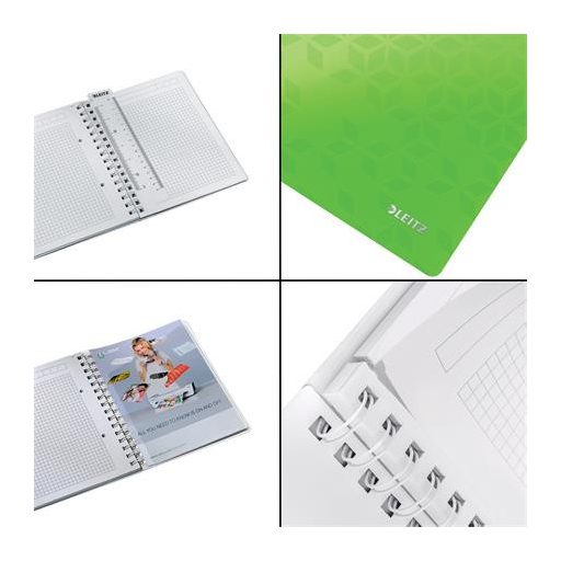 Spirálfüzet, A5, kockás, 80 lap, LEITZ "Wow", zöld