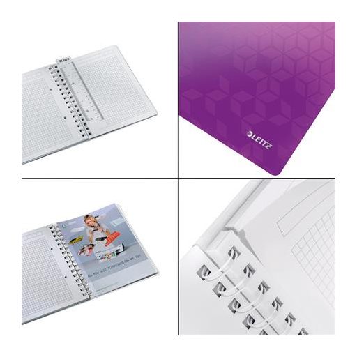 Spirálfüzet, A5, kockás, 80 lap, LEITZ "Wow", lila
