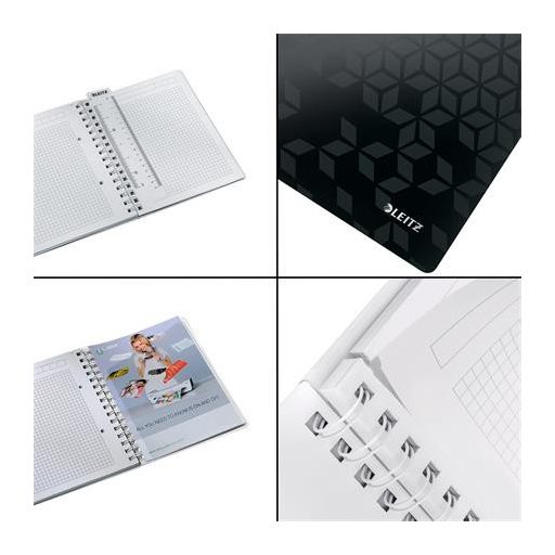 Spirálfüzet, A5, kockás, 80 lap, LEITZ "Wow", fekete