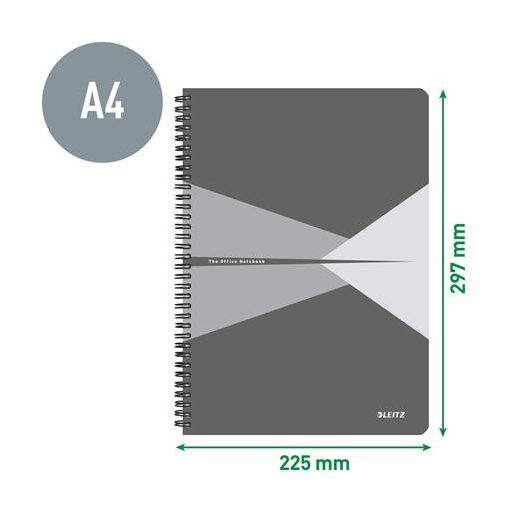 Spirálfüzet, A4, vonalas, 90 lap, laminált karton borító, LEITZ "Office", szürke