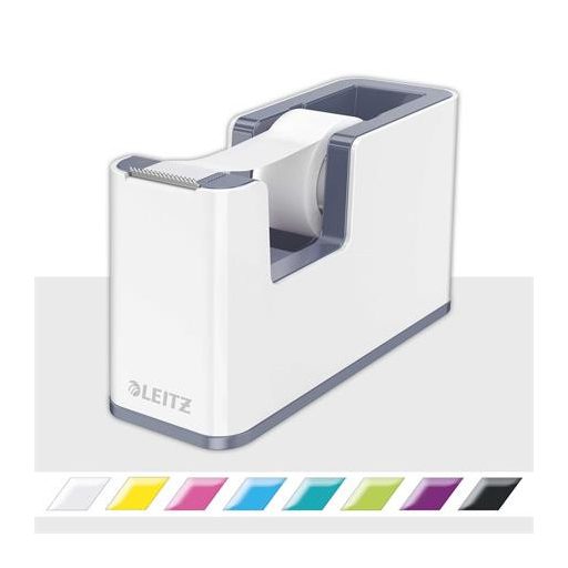 Ragasztószalag-adagoló, asztali, feltöltött, LEITZ "Wow", fehér-szürke
