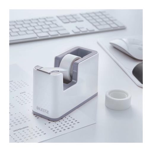 Ragasztószalag-adagoló, asztali, feltöltött, LEITZ "Wow", fehér-szürke
