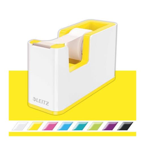 Ragasztószalag-adagoló, asztali, feltöltött, LEITZ "Wow", fehér-sárga