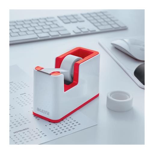 Ragasztószalag-adagoló, asztali, feltöltött, LEITZ "Wow", fehér-piros