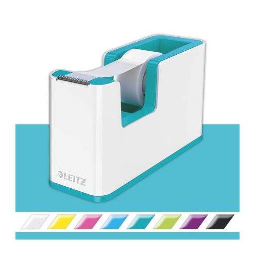 Ragasztószalag-adagoló, asztali, feltöltött, LEITZ "Wow", fehér-jégkék