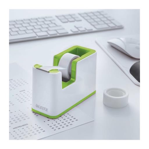 Ragasztószalag-adagoló, asztali, feltöltött, LEITZ "Wow", fehér-zöld
