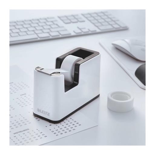 Ragasztószalag-adagoló, asztali, feltöltött, LEITZ "Wow", fehér-fekete