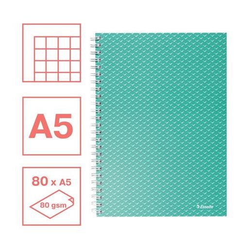 Spirálfüzet, A5, kockás, 80 lap, ESSELTE "Colour'Breeze", zöld