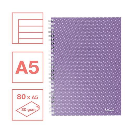 Spirálfüzet, A5, vonalas, 80 lap, ESSELTE "Colour'Breeze", levendula