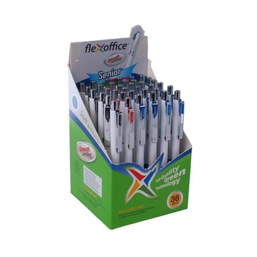 Golyóstoll, 0,4 mm, nyomógombos, vegyes színű tolltest, FLEXOFFICE "Senior", kék