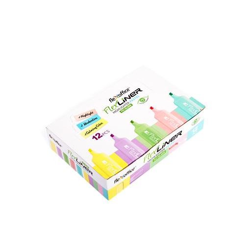 Szövegkiemelő készlet, 1-5 mm, FLEXOFFICE "Flexliner", vegyes pasztell színek