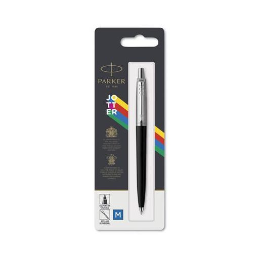 Golyóstoll, 0,7 mm, ezüst színű klip, fekete tolltest, PARKER "Royal Jotter Originals", kék