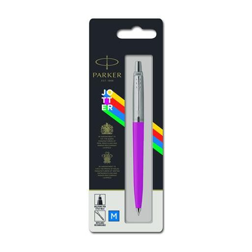 Golyóstoll, 0,7 mm, ezüst színű klip, magenta tolltest, PARKER "Royal Jotter Originals", kék
