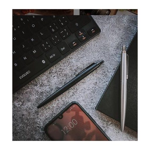 Golyóstoll, 0,7 mm, nyomógombos, fekete színű klip, matt fekete tolltest, PARKER, "Royal Jotter XL", kék