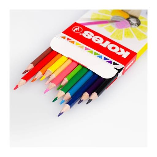 Színes ceruza készlet, háromszögletű, KORES "Triangular", 12 különböző szín