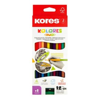   Színes ceruza készlet, kétvégű, háromszögletű, KORES "Duo", 24 különböző szín