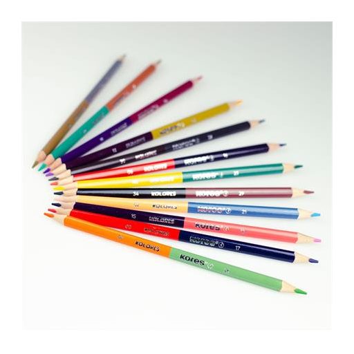 Színes ceruza készlet, kétvégű, háromszögletű, KORES "Duo", 24 különböző szín