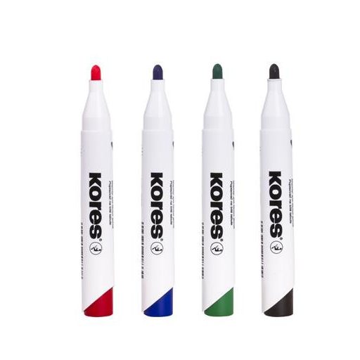 Tábla- és flipchart marker készlet, 3 mm, kúpos, KORES "K-Marker XW1", 4 különböző szín