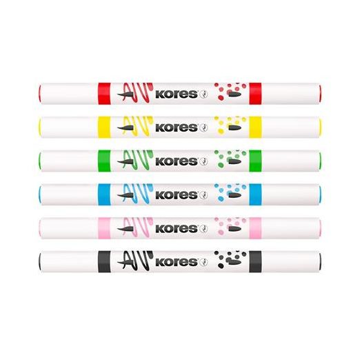 Dekormarker készlet, akril, 1-2 mm, kétvégű, KORES " K-Kreative", 6 különböző szín