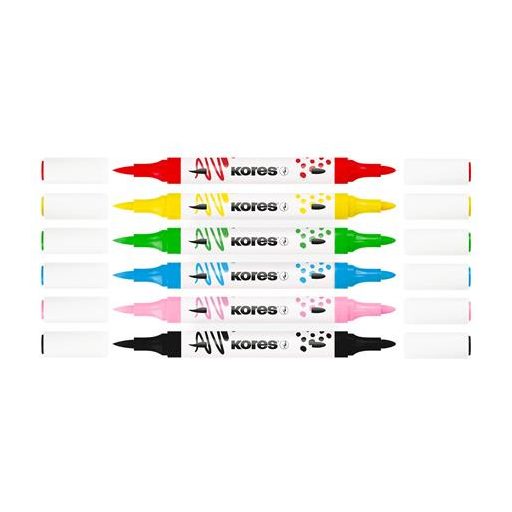 Dekormarker készlet, akril, 1-2 mm, kétvégű, KORES " K-Kreative", 6 különböző szín