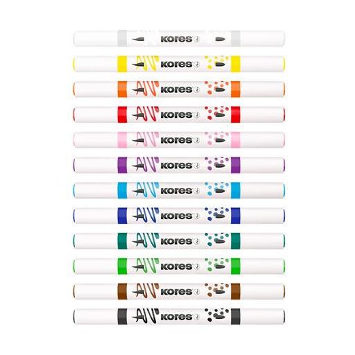Dekormarker készlet, akril, 1-2 mm, kétvégű, KORES " K-Kreative", 12 különböző szín