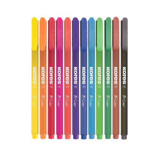Tűfilc készlet, 0,4 mm, KORES "K-Liner", 12 különböző szín